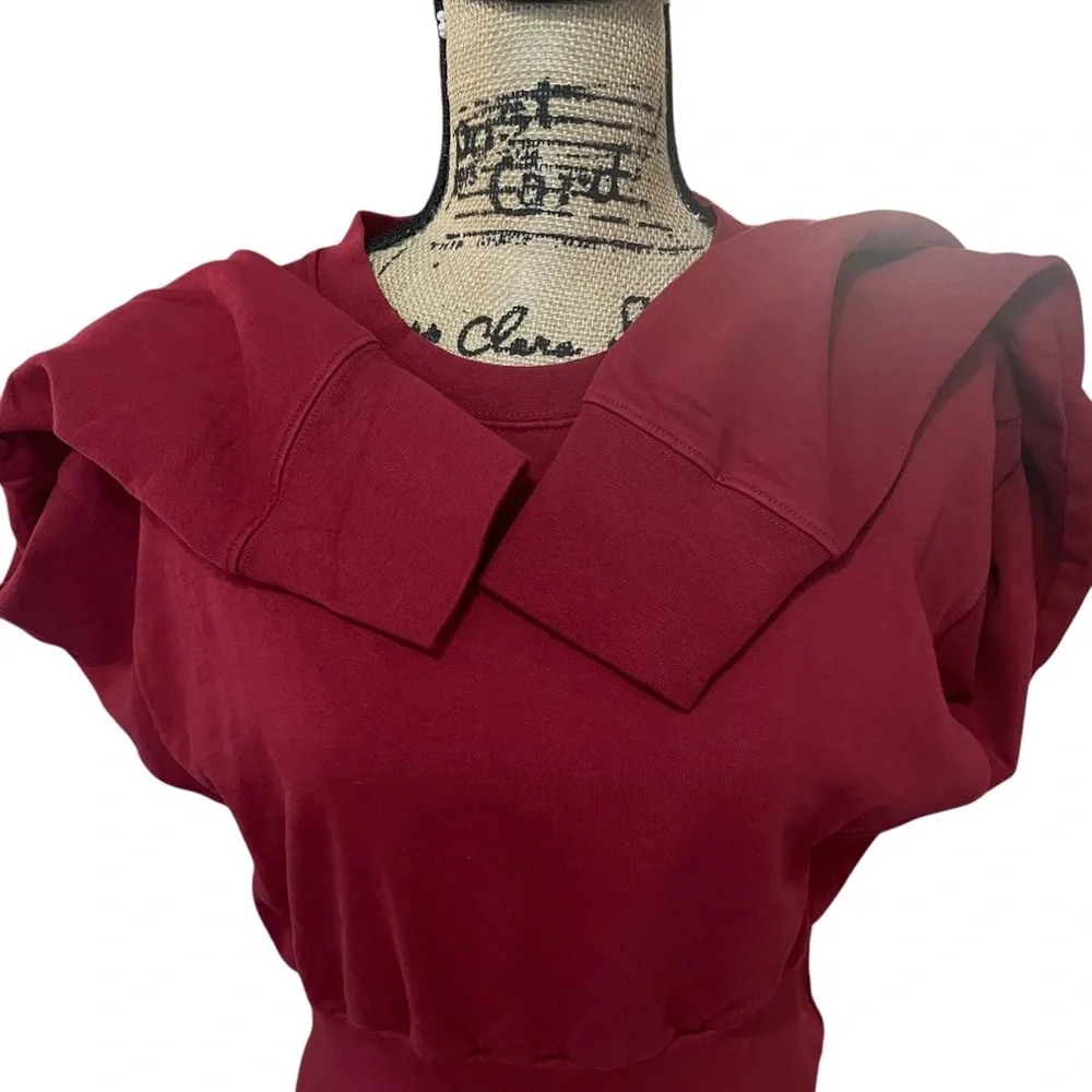 Talentless Dolman Crop Crewneck Sweatshirt Maroon Red Fleece Size Medium NEW - Picture 3 of 8